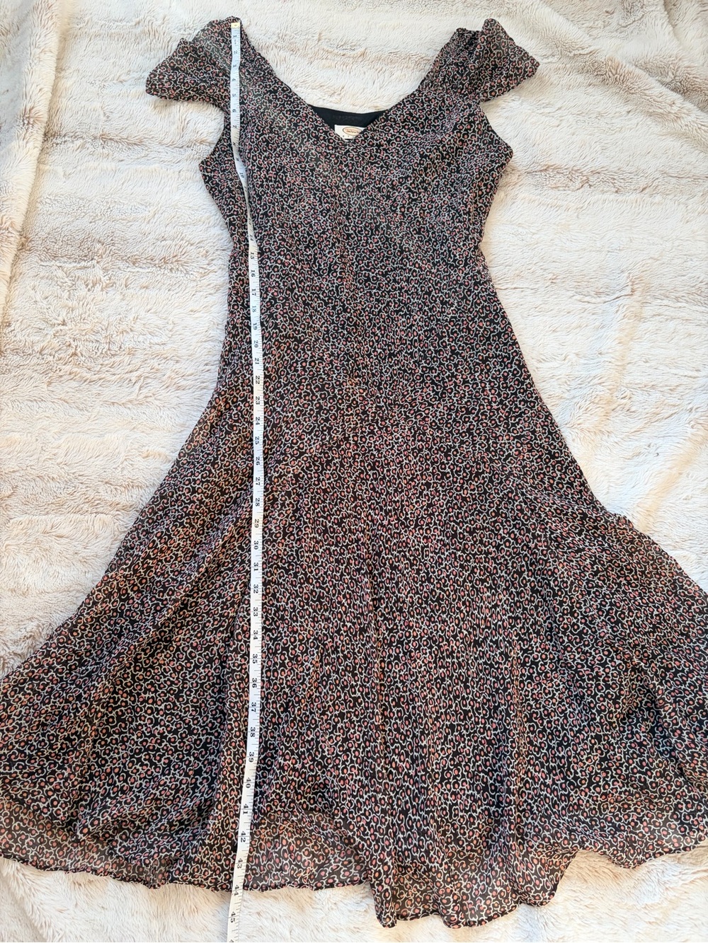Vintage Black and Pink Floral Midi Dress - Picture 9 of 15